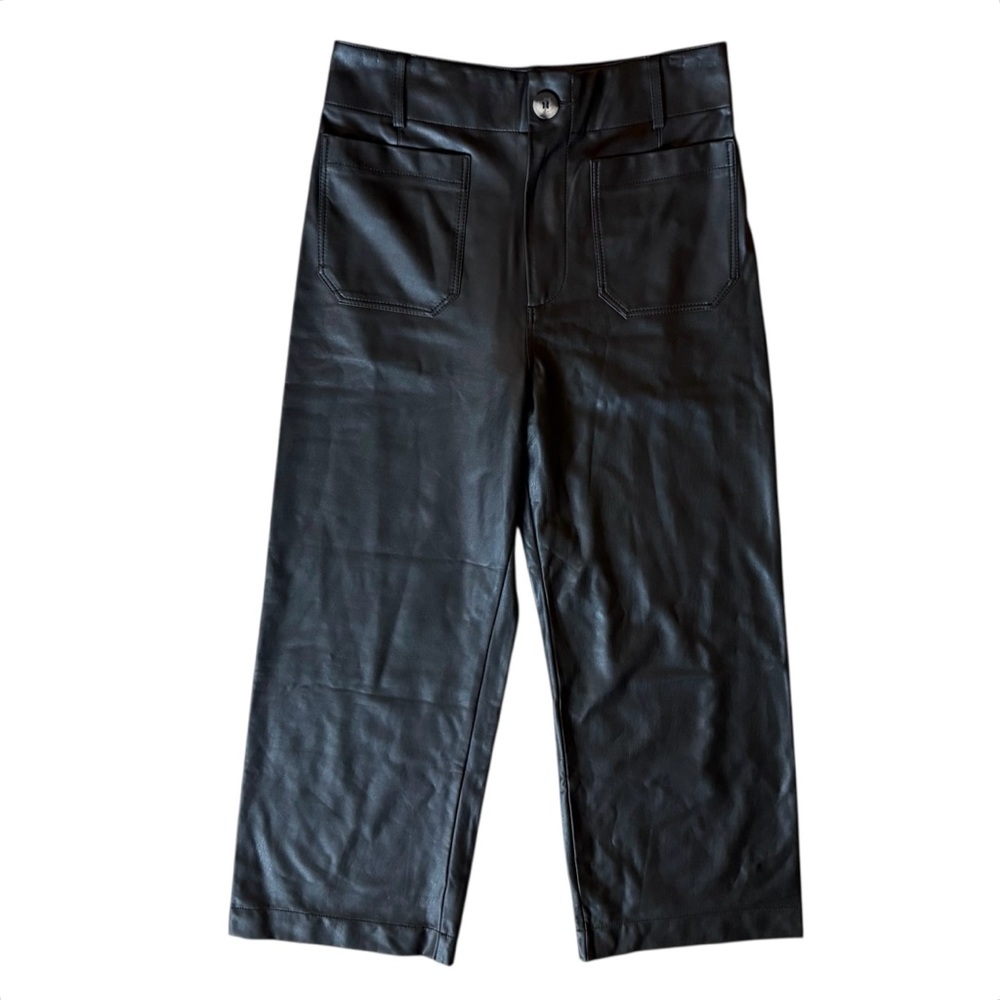 Anthropologie The Colette Faux-Leather Cropped Wide-Leg Pants by Maeve Sz 29 - Picture 2 of 5